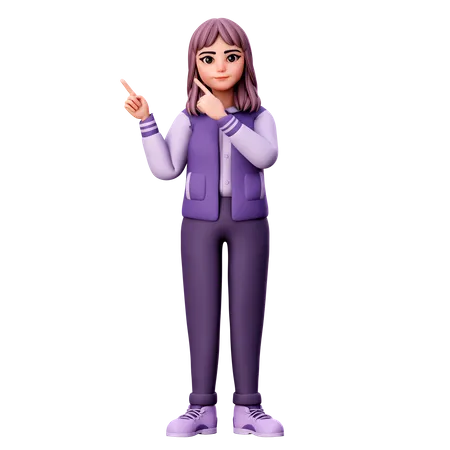 Teenage Girl Pointing Left Up Side  3D Illustration