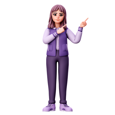 Teenage Girl Pointing Right Up Side  3D Illustration