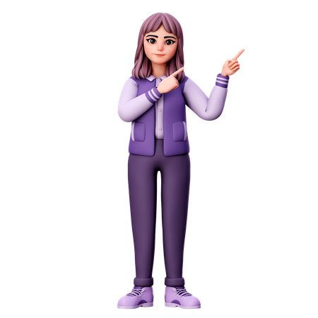 Teenage Girl Pointing Right Up Side 3D Illustration
