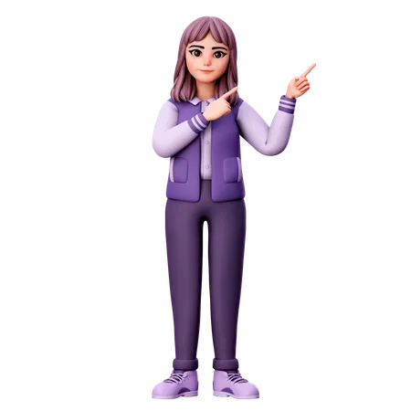 Teenage Girl Pointing Right Up Side 3D Illustration