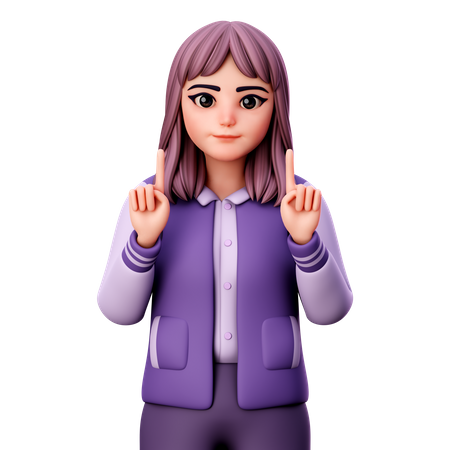 Teenage Girl Pointing Up Gesture  3D Icon