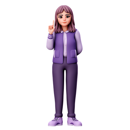 Teenage Girl Pointing Up Gesture  3D Illustration