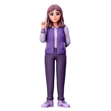 Teenage Girl Pointing Up Gesture  3D Illustration