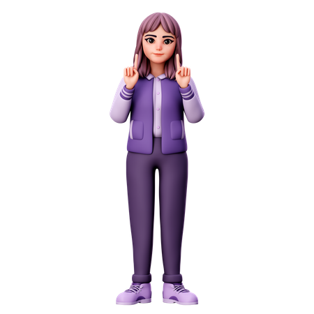 Teenage Girl Pointing Up Gesture  3D Illustration