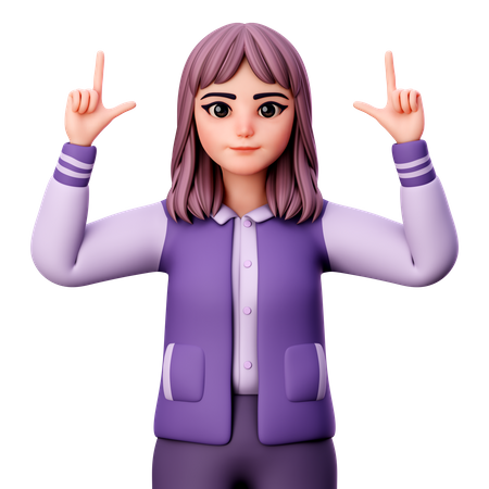 Teenage Girl Pointing Up Gesture  3D Illustration