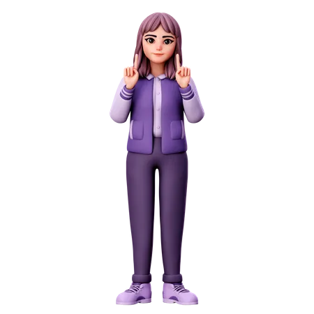 Teenage Girl Pointing Up Gesture  3D Illustration