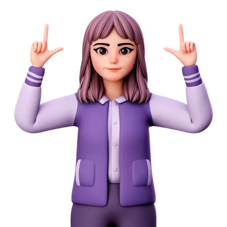 Teenage Girl Pointing Up Gesture  3D Illustration