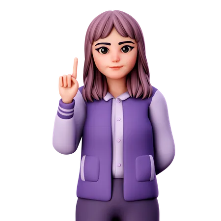 Teenage Girl Pointing Up With Left Hand  3D Illustration