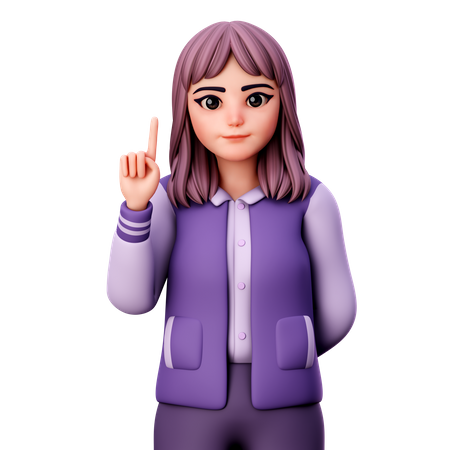 Teenage Girl Pointing Up With Left Hand  3D Illustration