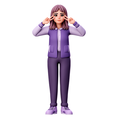 Teenage Girl Showing Peace Sign  3D Illustration