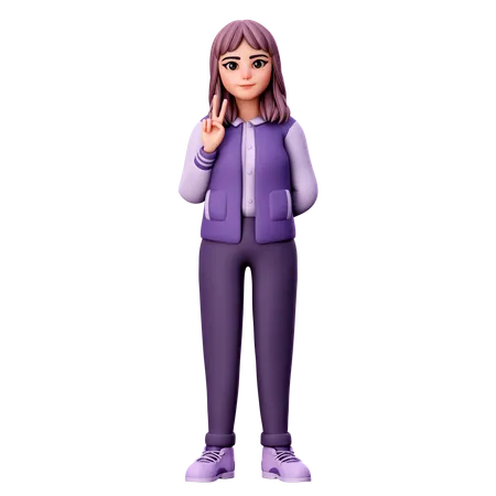 Teenage Girl Showing Peace Sign With Left Hand  3D Illustration