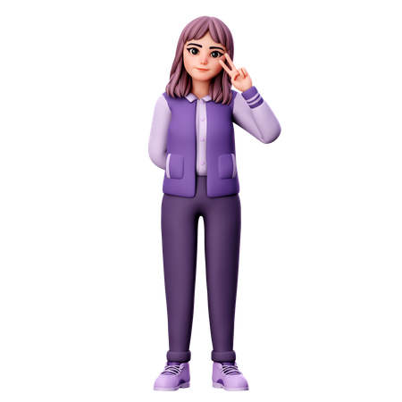Teenage Girl Showing Peace Sign With Right Hand  3D Illustration