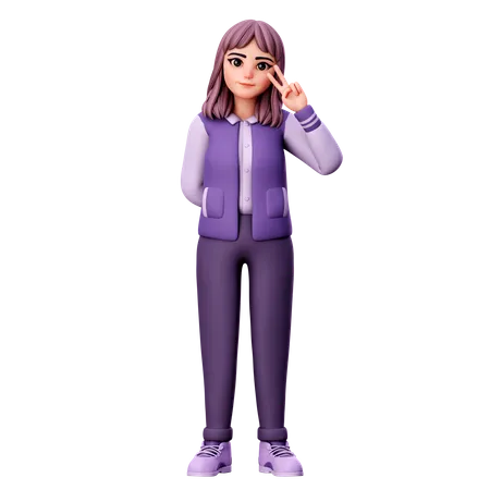 Teenage Girl Showing Peace Sign With Right Hand  3D Illustration