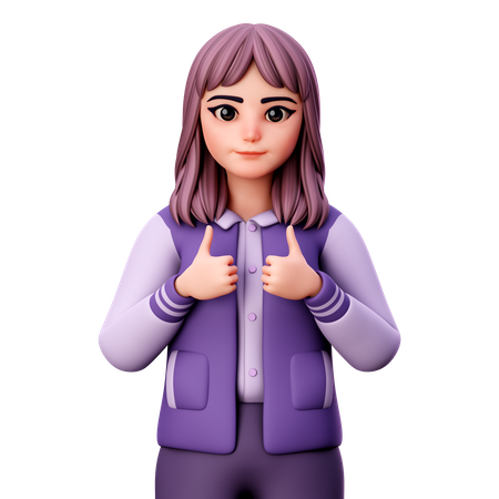 Teenage Girl Showing Thumb Up  3D Illustration