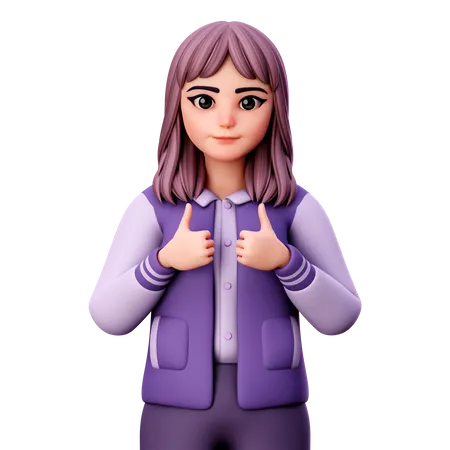 Teenage Girl Showing Thumb Up  3D Illustration