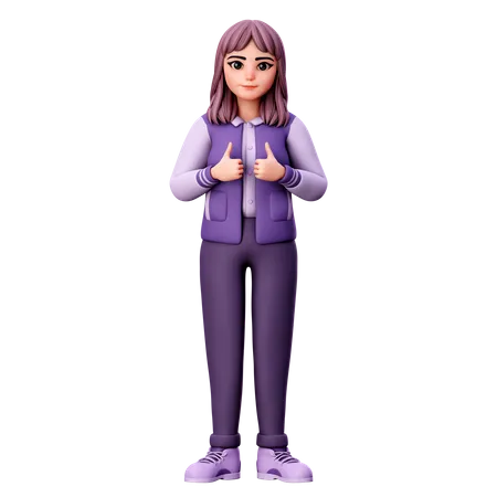 Teenage Girl Showing Thumb Up  3D Illustration