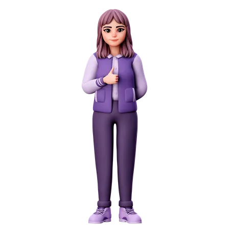 Teenage Girl Showing Thumb Up With Left Hand  3D Illustration