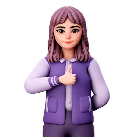 Teenage Girl Showing Thumb Up With Left Hand  3D Illustration