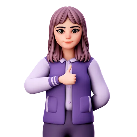 Teenage Girl Showing Thumb Up With Left Hand  3D Illustration