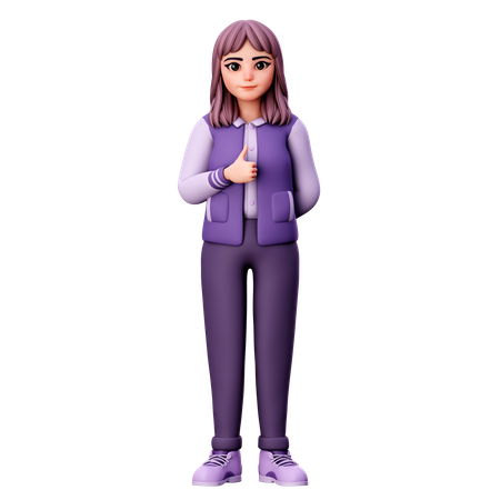 Teenage Girl Showing Thumb Up With Left Hand  3D Illustration