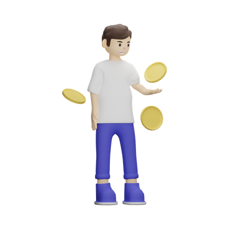 Teenager With Coin  3D Illustration