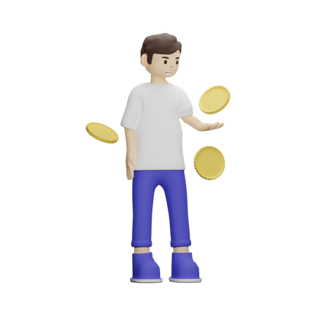 Teenager With Coin 3D Illustration