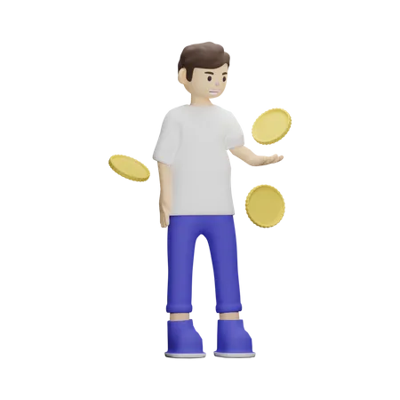 Teenager With Coin  3D Illustration