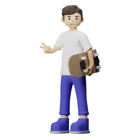 Teenager With Skateboard  3D Illustration