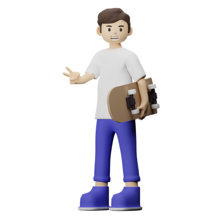 Teenager With Skateboard 3D Illustration