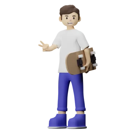 Teenager With Skateboard  3D Illustration