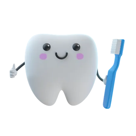 Teeth Holding Brush  3D Illustration