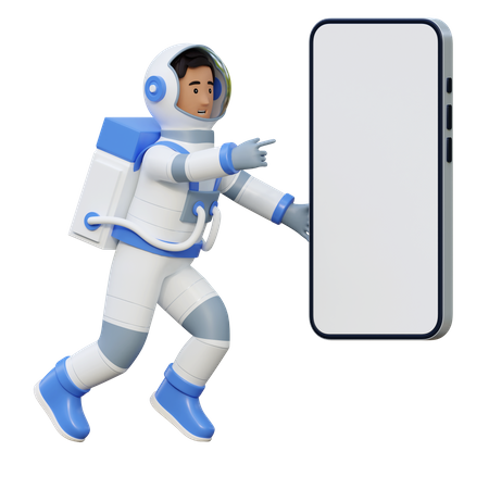 Tela do telefone apontando do astronauta  3D Illustration