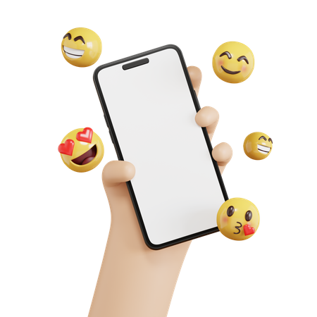 Mão segurando o telefone com emoji  3D Icon