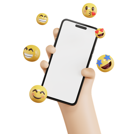 Mão segurando o telefone com emoji  3D Icon