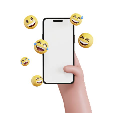 Mão segurando o telefone com emoji  3D Icon