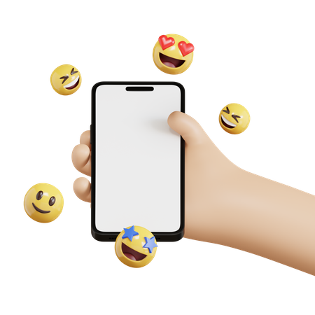 Mão segurando o telefone com emoji  3D Icon