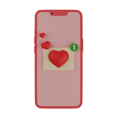 Teléfono móvil con un mensaje de amor  3D Icon