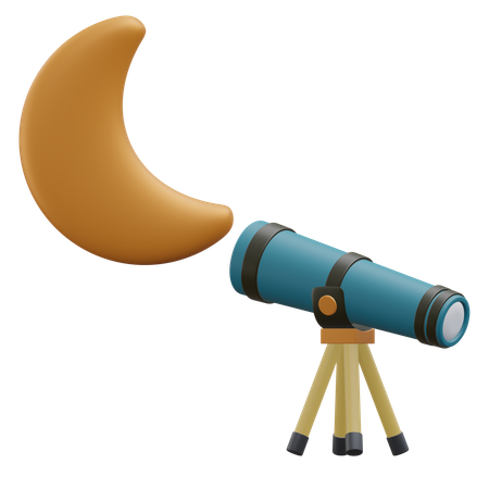 Telescope And Moon  3D Icon