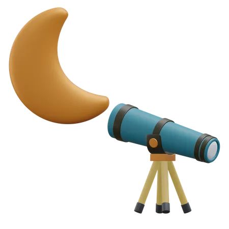 Telescope And Moon  3D Icon