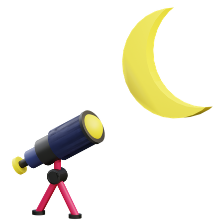 Telescope And Moon  3D Icon
