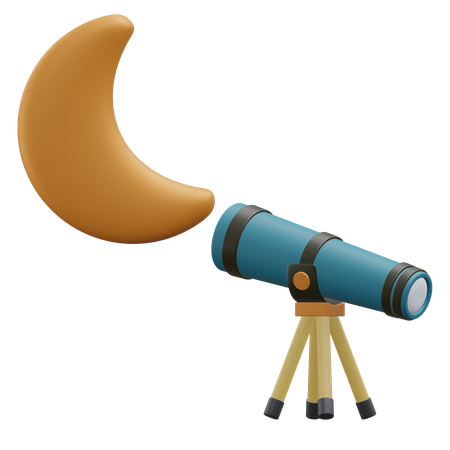 Télescope et lune  3D Icon