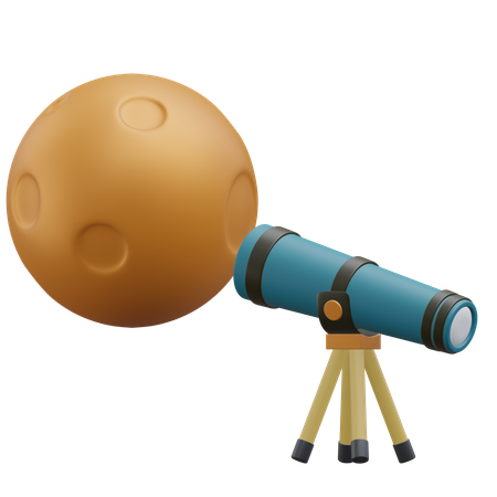 Télescope et lune  3D Icon