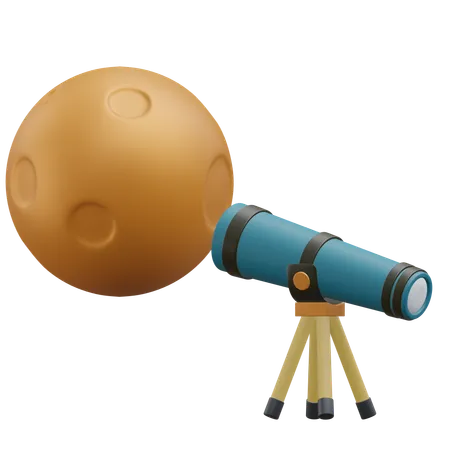 Télescope et lune  3D Icon