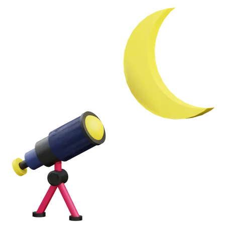 Télescope et lune  3D Icon