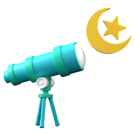 Illustration Of A Telescope Hilal Observation For A Ramadan Event 3D Icon