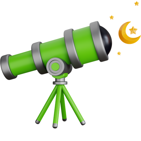 Telescope Observing Star Moon  3D Icon