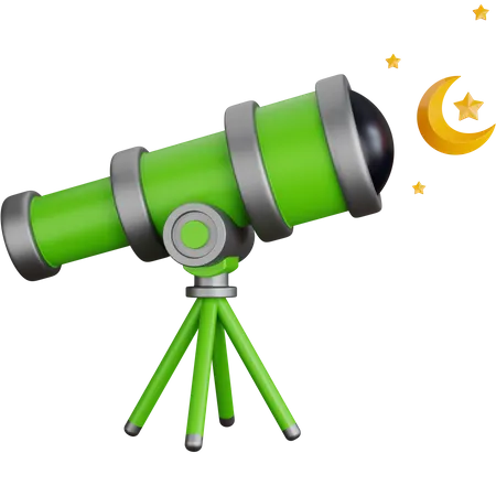 Telescope Observing Star Moon  3D Icon