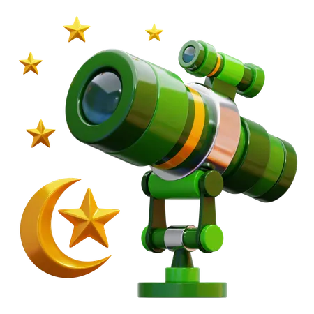 Telescope With Stars And Moon  3D Icon