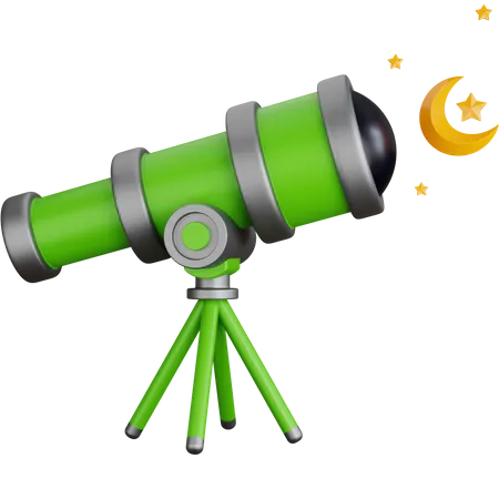 Telescópio Observando Estrela Lua  3D Icon