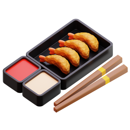 Tempura Shrimp With Chopsticks And Sauces  3D Icon